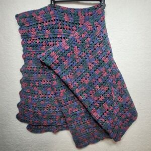 Handmade Crochet Granny Square Shawl Scarf Wrap Dusty Rose Teal Blue